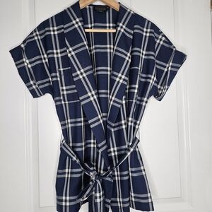Pendleton Navy and Cream Plaid Wrap Tunic with Tie